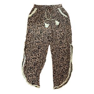 Grace & Emma Women's Leopard Print Baggy Pants Pull On Stretch Waist Size Small